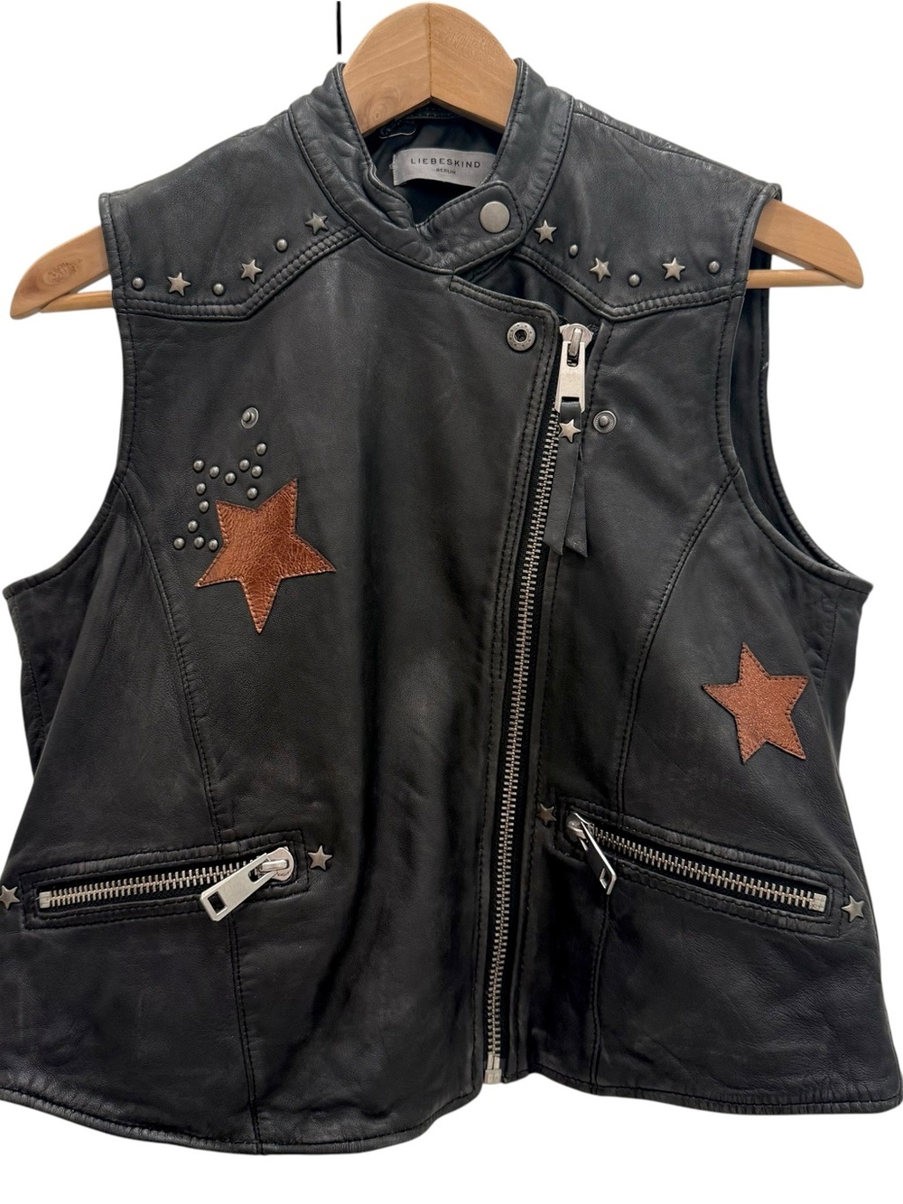 NWT Liebeskind Black Leather Star Studded Moto Vest